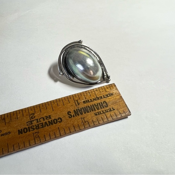 Vintage Sterling Silver and Peacock Mabe Pearl  Post earrings -Rare  Avi Soffer - Picture 10 of 14